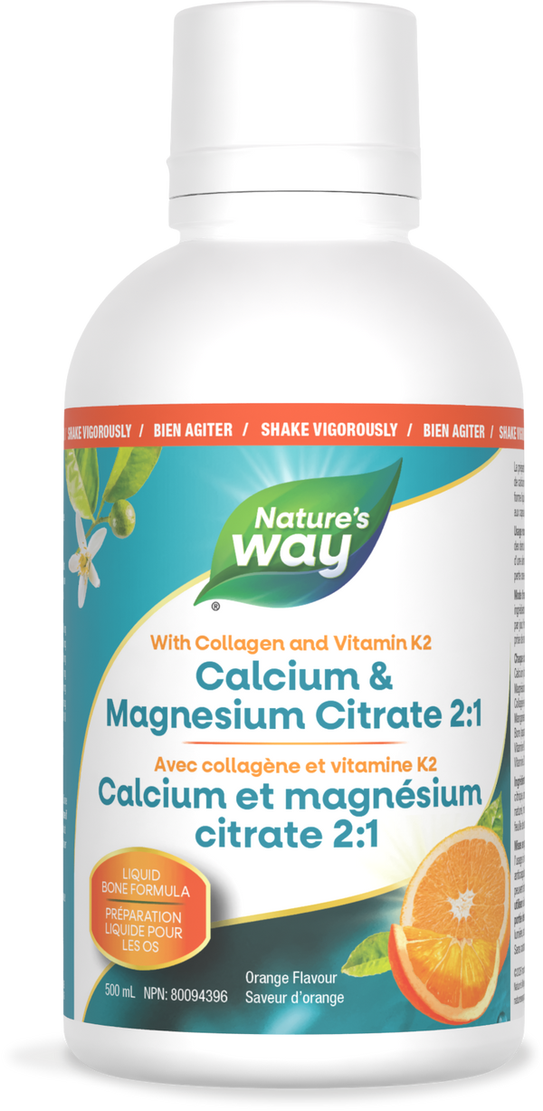 Citrate de calcium et de magnésium 2:1 avec vitamine K2 et collagène, orange / 16,9 fl oz (500 ml)