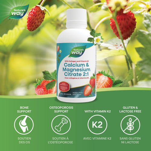 Calcium & Magnesium Citrate 2:1 with Collagen & Vitamin K2, Strawberry / 16.9 fl oz (500 ml)