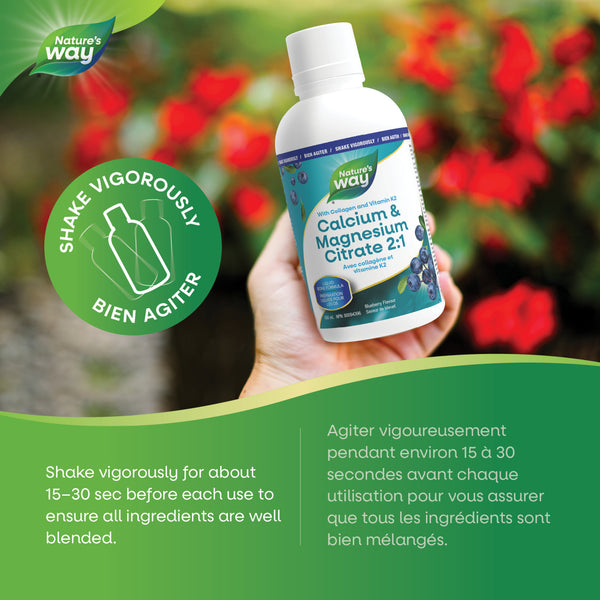 Citrate de calcium et de magnésium 2: 1 avec vitamine K2 et collagène, myrtille / 16,9 fl oz (500 ml)