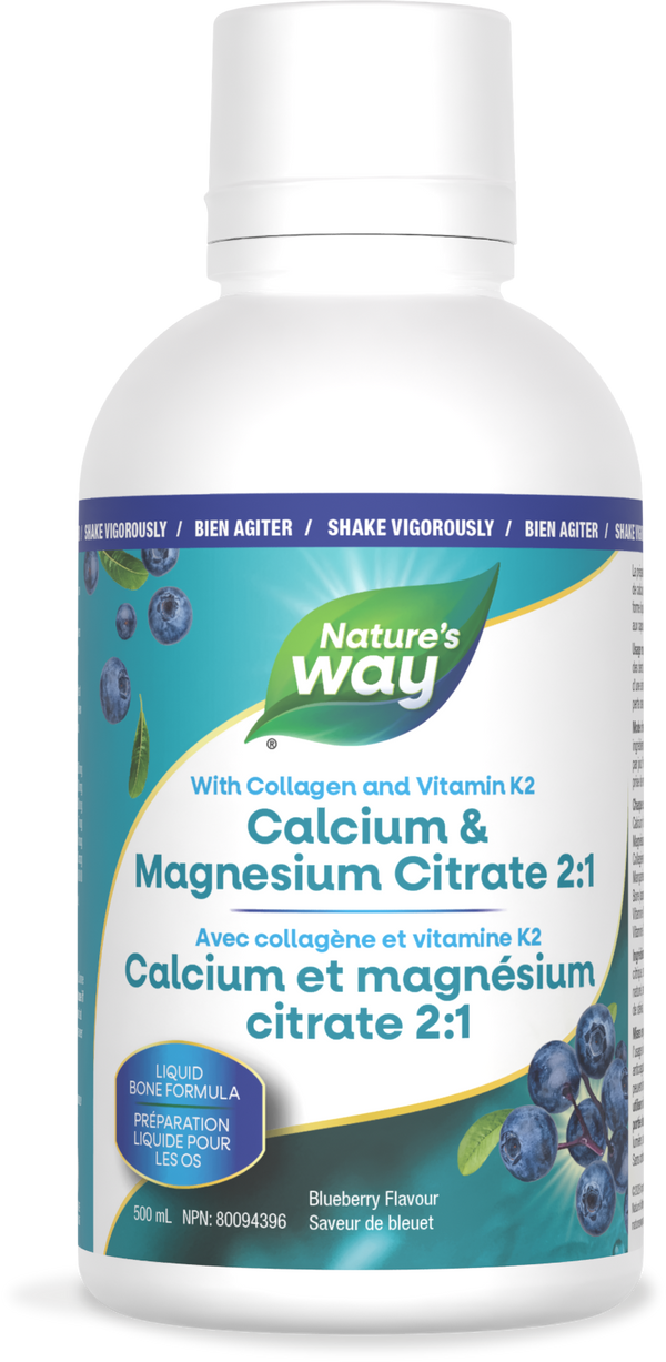 Citrate de calcium et de magnésium 2: 1 avec vitamine K2 et collagène, myrtille / 16,9 fl oz (500 ml)