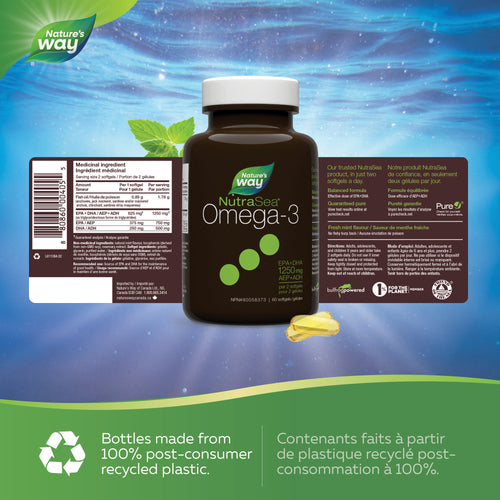 <{%FACT1_11084%}>Nature's Way® | NutraSea Omega-3 Liquid Gels, Fresh Mint - supplement facts