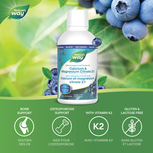 <{%MAIN2_10467%}>Nature's Way® | Calcium & Magnesium Citrate 2:1 with Vitamin K2 & Collagen, Blueberry