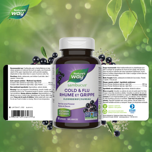 <{%FACT1_13647%}>Nature's Way® | Sambucus Elderberry Cold and Flu Care Capsules - supplement facts