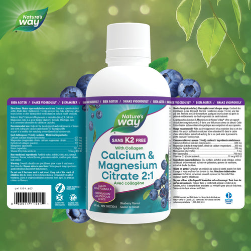 Citrate de calcium et de magnésium 2: 1 avec collagène, myrtille / 16,9 fl oz (500 ml)