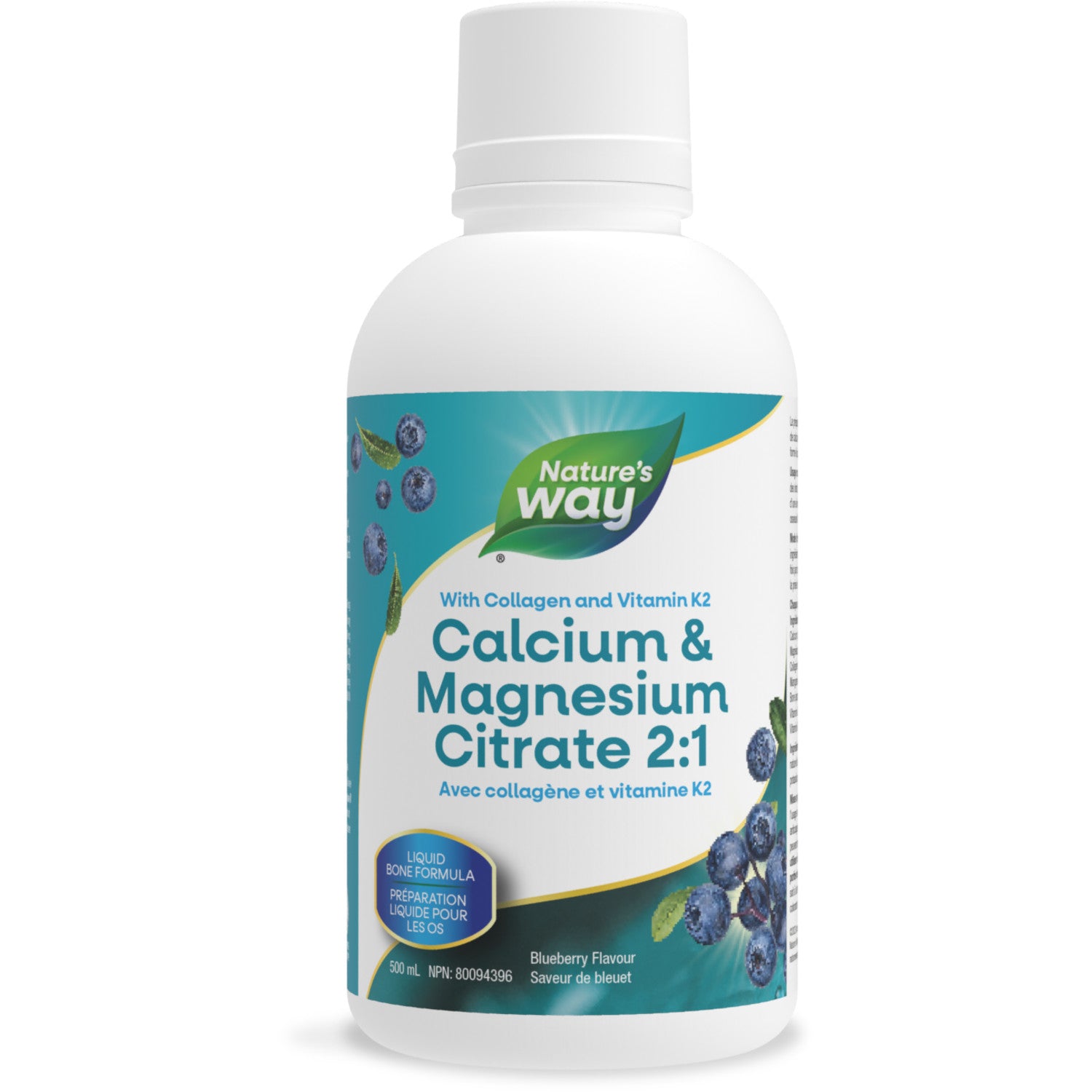 Citrate de calcium et de magnésium 2: 1 avec vitamine K2 et collagène, myrtille / 16,9 fl oz (500 ml)