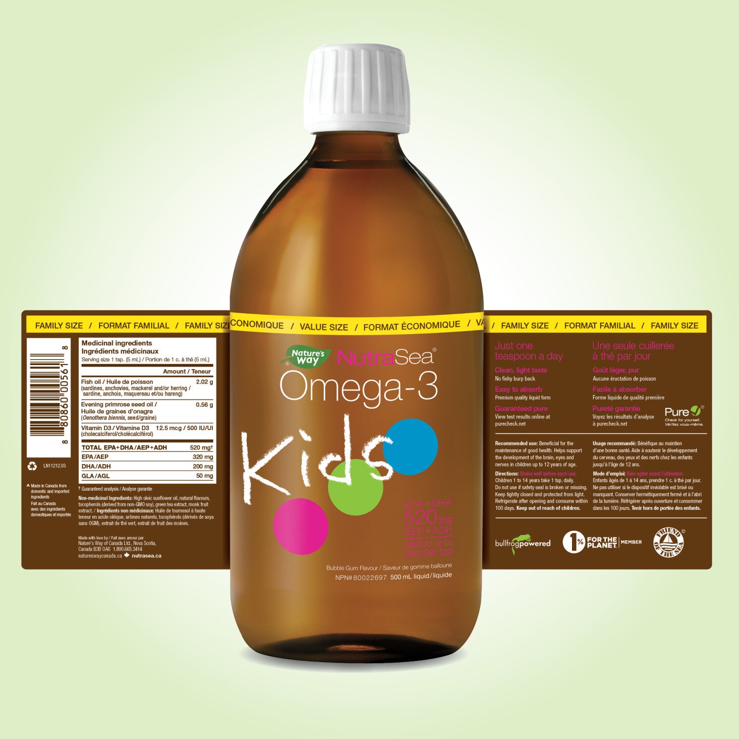 NutraSea Kids Omega 3 Bubblegum 16.9 fl oz 500 ml