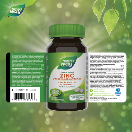 Zinc avec Echinacea &amp; Vitamine C / 60 pastilles