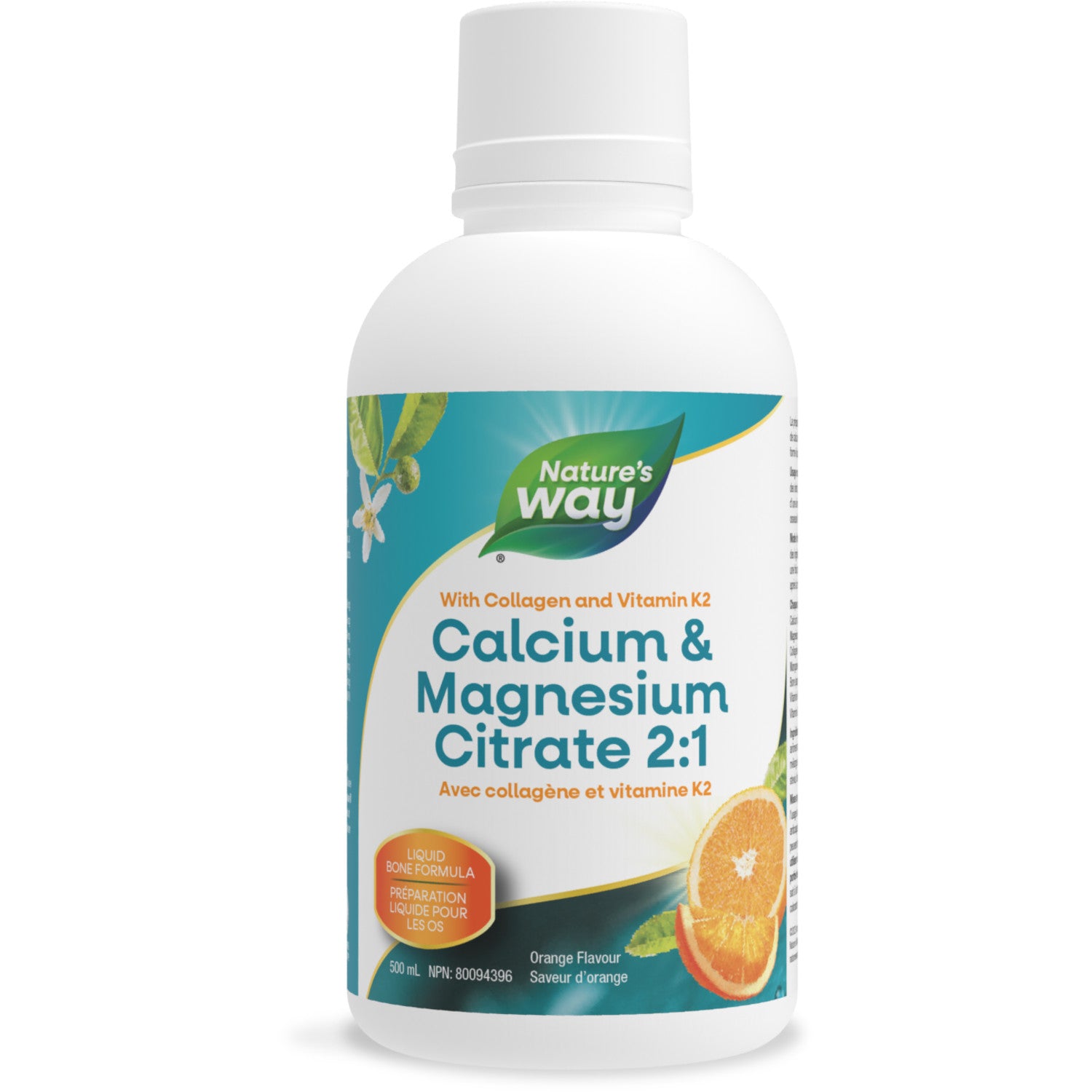 Citrate de calcium et de magnésium 2:1 avec vitamine K2 et collagène, orange / 16,9 fl oz (500 ml)