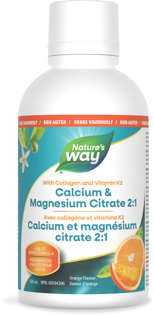 Citrate de calcium et de magnésium 2:1 avec vitamine K2 et collagène, orange / 16,9 fl oz (500 ml)