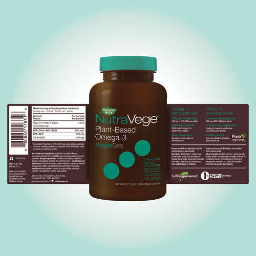 NutraVege Oméga-3 à base de plante, Gélules liquides, Menthe fraîche / 30 gélules