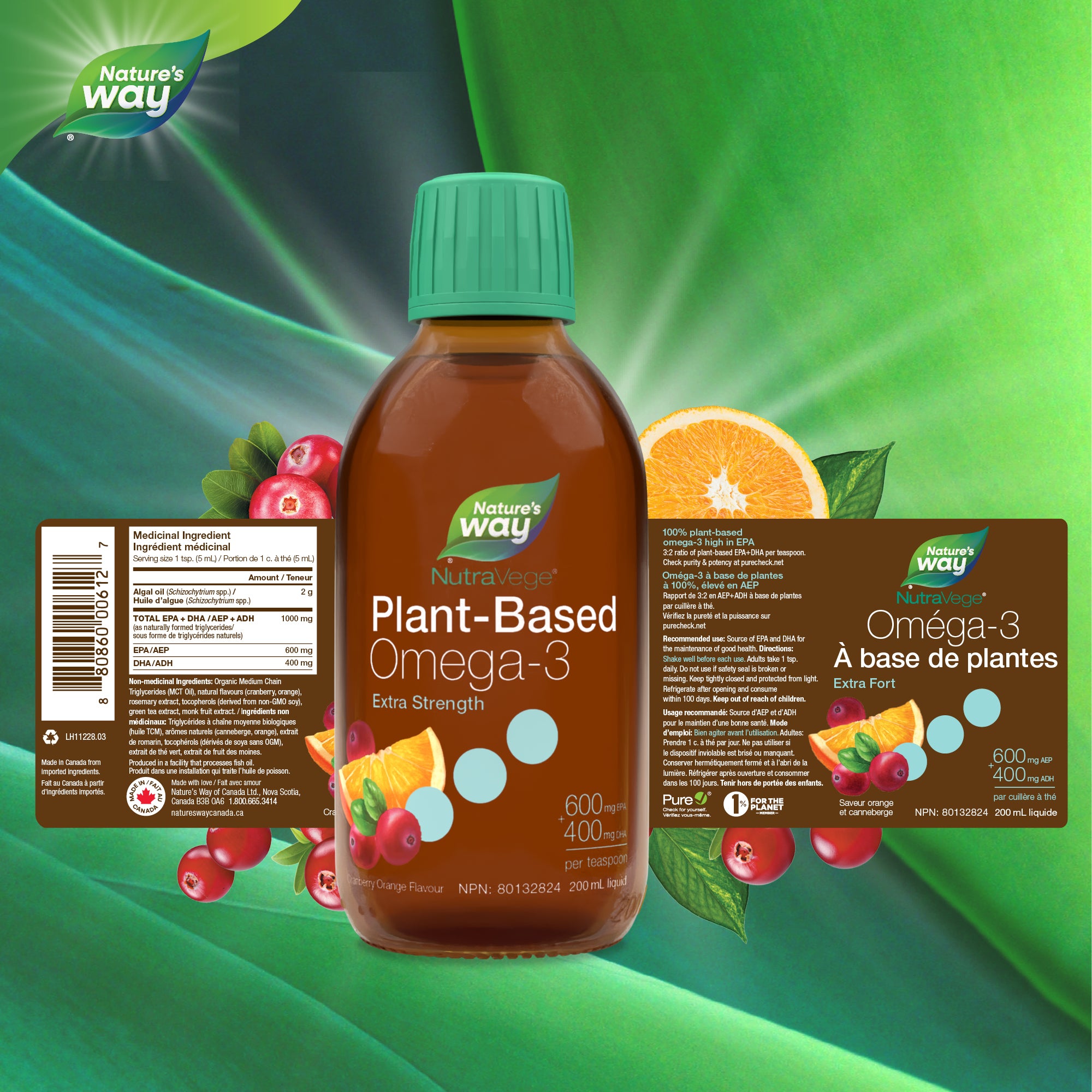 NutraVege™ Omega-3, Plant Based, Extra Strength, Cranberry Orange