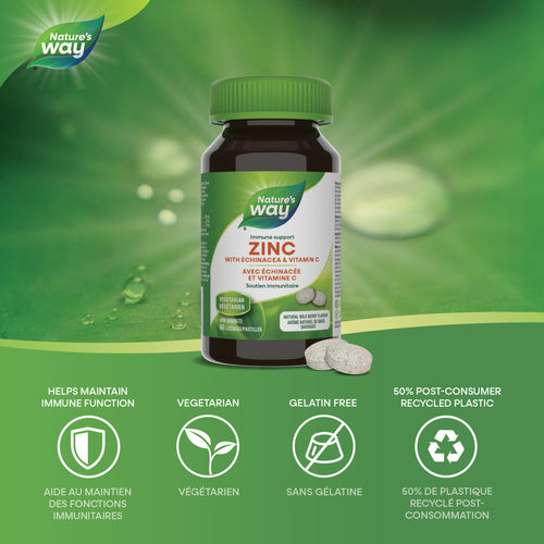 Zinc avec Echinacea &amp; Vitamine C / 60 pastilles