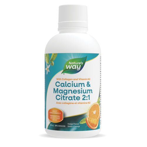 Citrate de calcium et de magnésium 2:1 avec vitamine K2 et collagène, orange / 16,9 fl oz (500 ml)