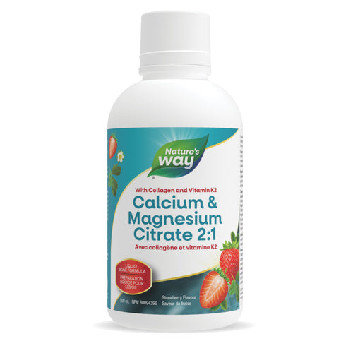 Citrate de calcium et de magnésium 2:1 avec vitamine K2 et collagène, fraise / 16,9 fl oz (500 ml)