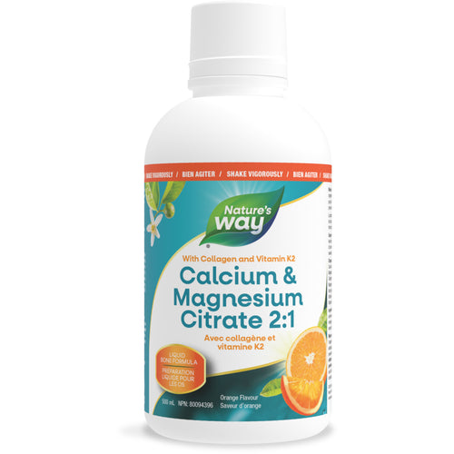 Citrate de calcium et de magnésium 2:1 avec vitamine K2 et collagène, orange / 16,9 fl oz (500 ml)