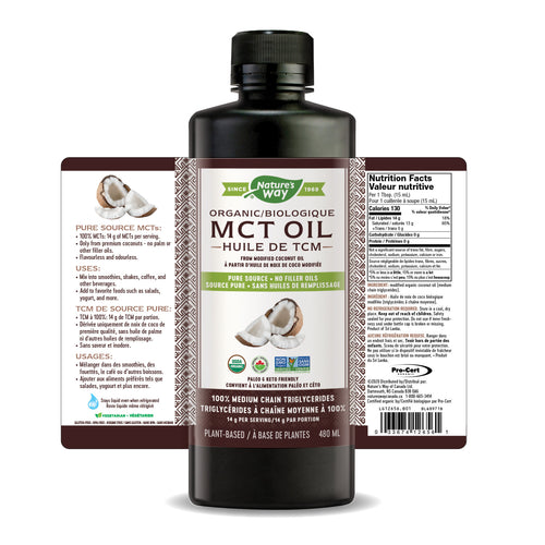 Nature's Way Huile 100 % MCT de noix de coco, certifiée biologique / 16 fl oz (480 ml)