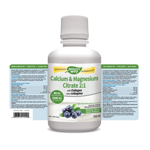 Citrate de calcium et de magnésium 2: 1 avec collagène, myrtille / 16,9 fl oz (500 ml)